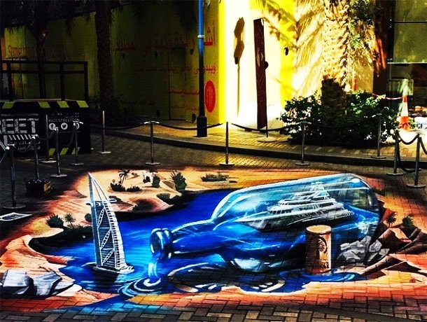 Biografia de Eduardo Kobra - Grafite localizado em Dubai com efeito 3D. Kobra foi um dos artistas brasileiros pioneiros nessa modalidade