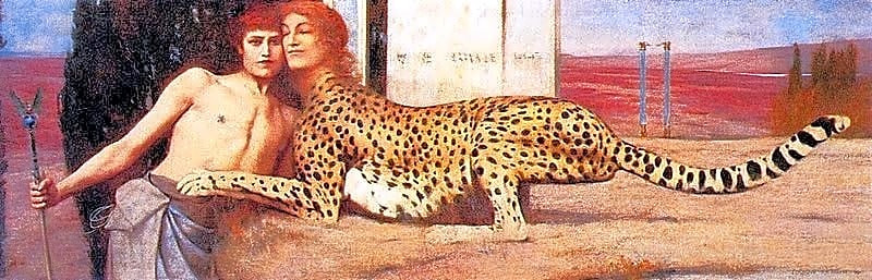 Pintura simbólica a óleo retratando uma cena de arte medieval europeia com elementos misteriosos e cores vibrantes.