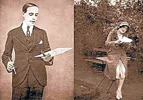 Retrato em preto e branco de Einar Mogens Wegener e Lili Elbe, casal danês, com expressões serenas e elegantes.