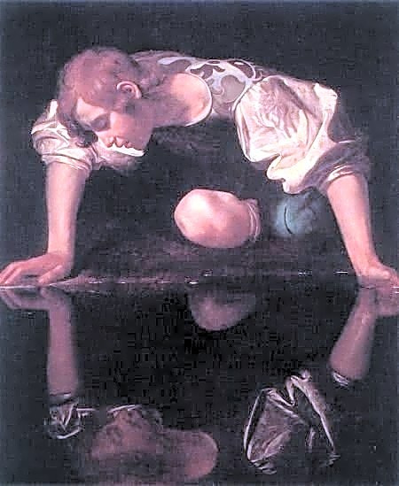 Pintura a óleo em tons sombrios e dramáticos de Caravaggio, retratando uma cena religiosa com figuras humanas em movimento.