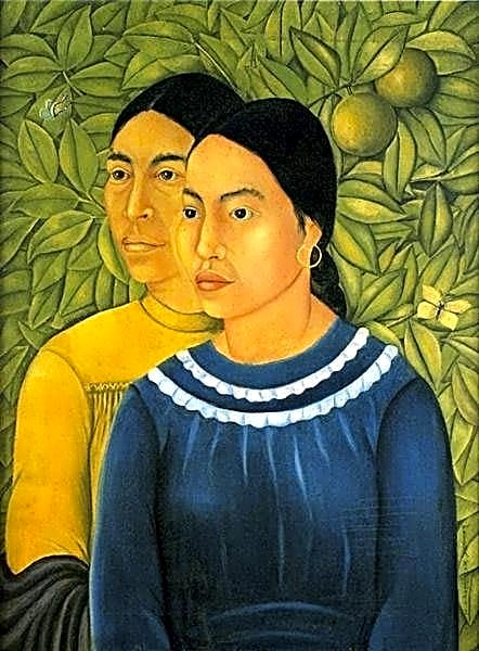 Pintura realista a óleo retratando Frida Kahlo em seu estúdio, com obras em andamento e elementos de sua vida pessoal.