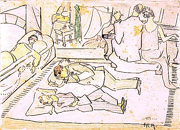 Pintura expressionista a óleo de Anita Malfatti, retratando a figura feminina em tons vibrantes de azul e verde, com expressão intensa.