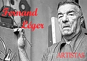Pintura abstrata a óleo de Fernand Léger em tons de azul e laranja, com formas geométricas e movimento dinâmico.