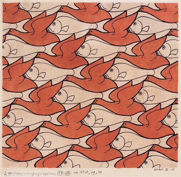 Bird Fish. xilogravura. 1938 - Maurits Cornelis Escher