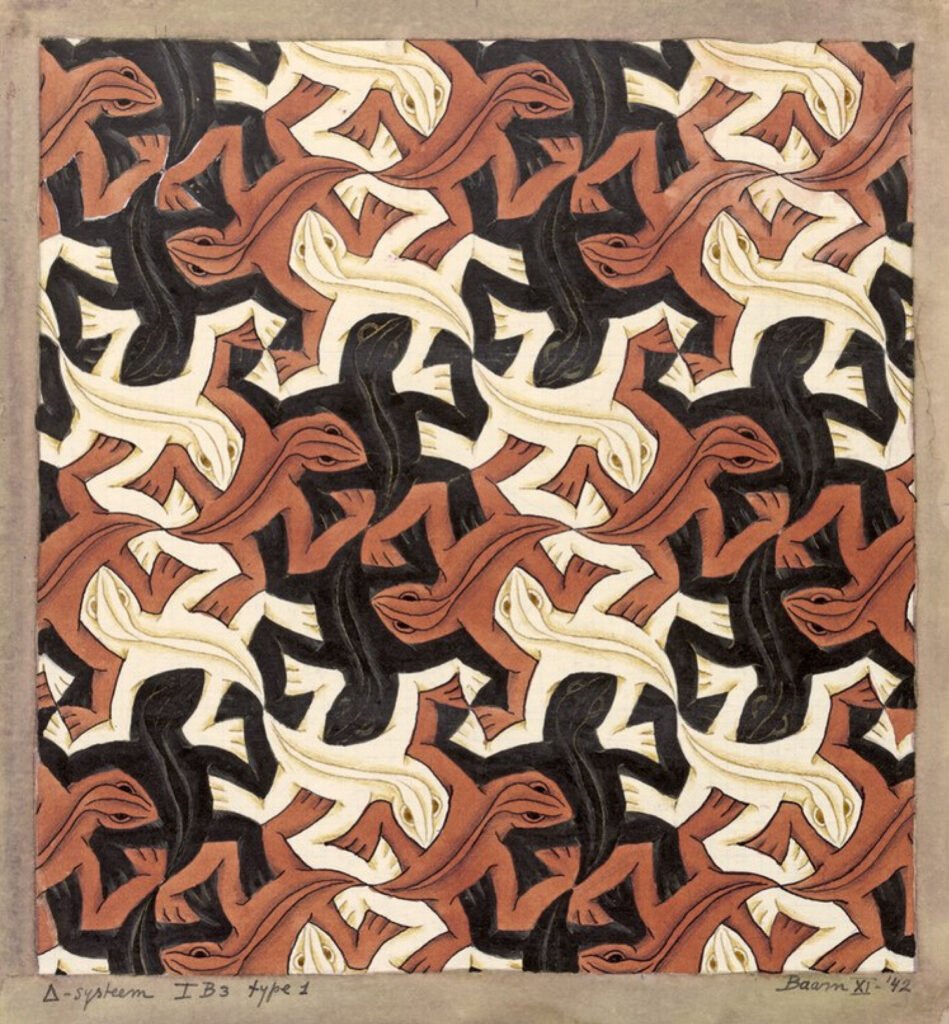 Lizards n° 56 - xilogravura. 1942 - Maurits Cornelis Escher