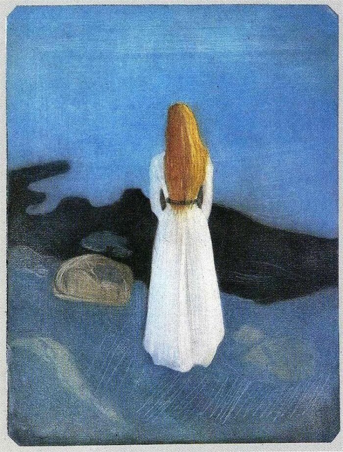 Jovem na Praia. Edvard Munch. 1896 - Água-tinta (288 x 219 cm) - Museu de Arte de Munique