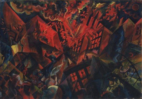 Explosão. George Crosz. 1917 - Óleo em placa (47,8 x 68,2 cm) (expressionismo)